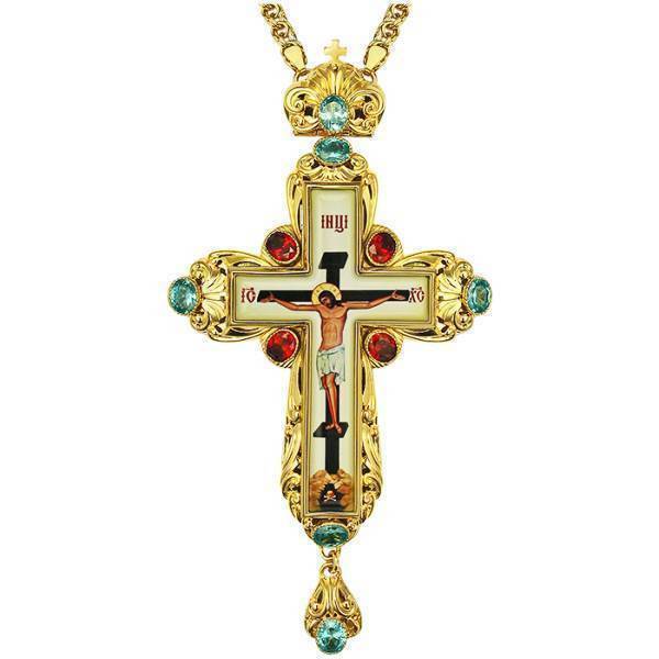 Cross for priests made of brass in gilding with chain