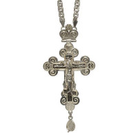 Pectoral cross for priest made of brass in silver-plated with chain