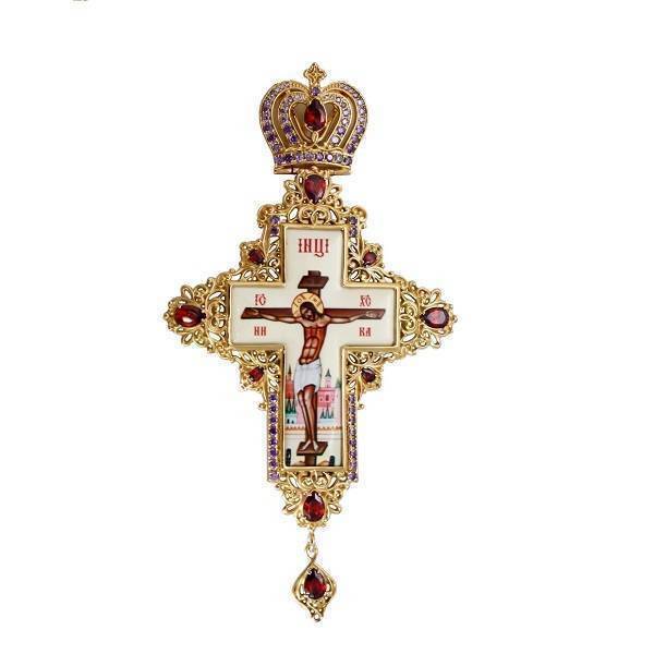 Cross for a clergyman made of gilded brass with decorations