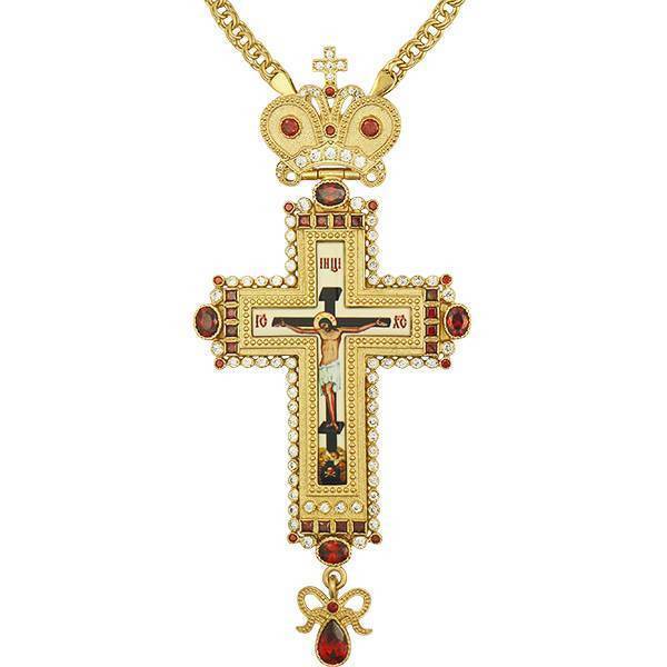 Cross for a priest made of gilded brass with a chain