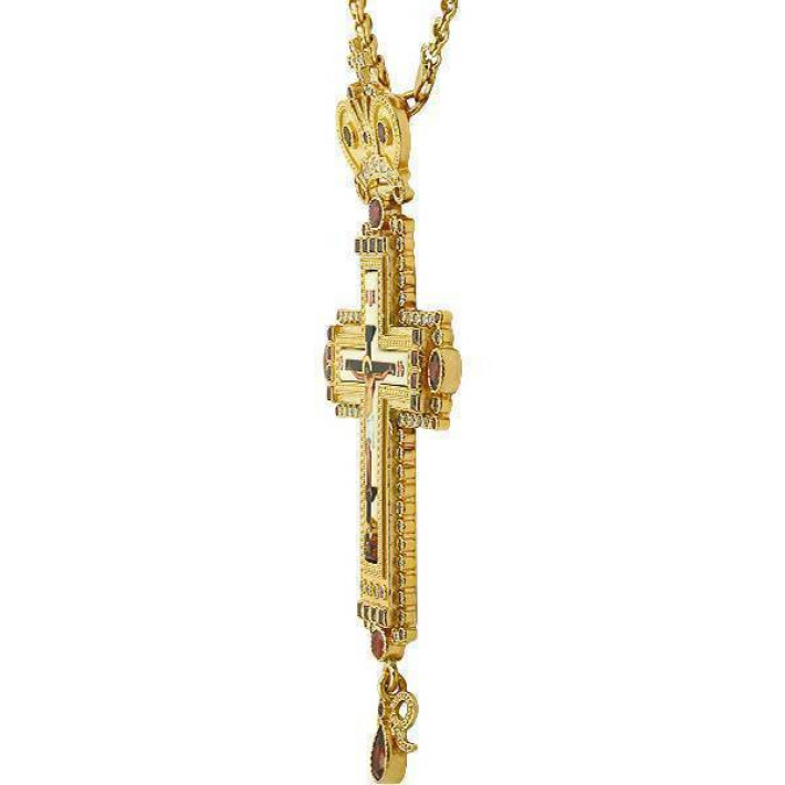 Cross for a priest made of gilded brass with a chain