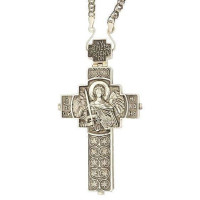 Brass pectoral cross in silver plated with chain