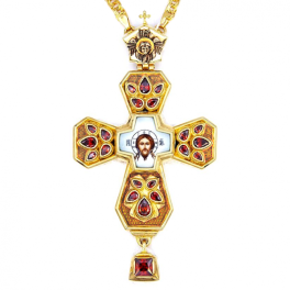 Orthodox pectoral cross made of brass in gilt with chain