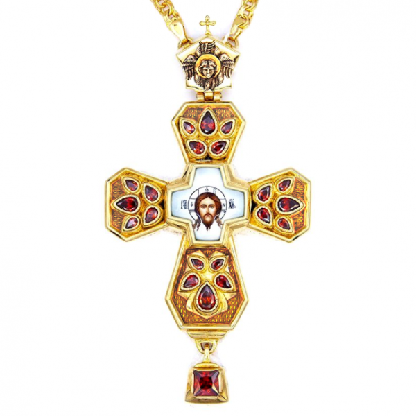 Orthodox pectoral cross made of brass in gilt with chain