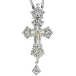 Cross for priest made of brass in silver plated with stones and chain 