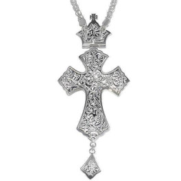Cross for priest made of brass in silver plated with stones and chain 