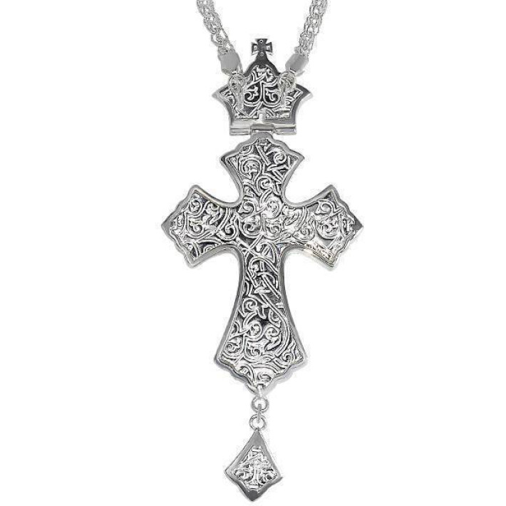 Cross for priest made of brass in silver plated with stones and chain 