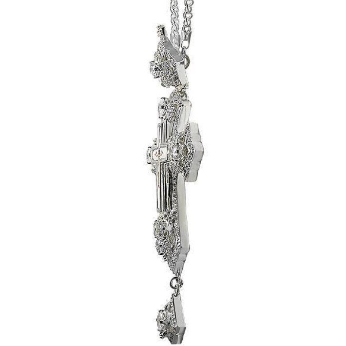 Cross for priest made of brass in silver plated with stones and chain 