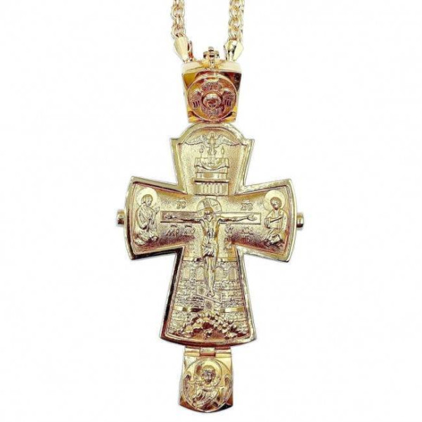 Cross for priest made of brass in gilt with chain