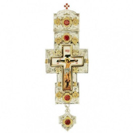 Cross for a priest made of brass with partial gold plating and decorations