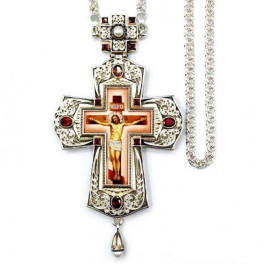 Priest's cross in brass in silver plated with jewelry and chain