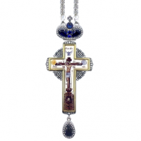 Brass Orthodox cross in silver plated with jewelry of phianites and chain