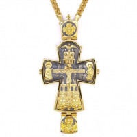 Brass cross in gilt with cast crucifix and chain