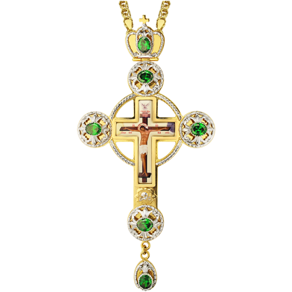 Cross for priest made of brass in gilt with chain