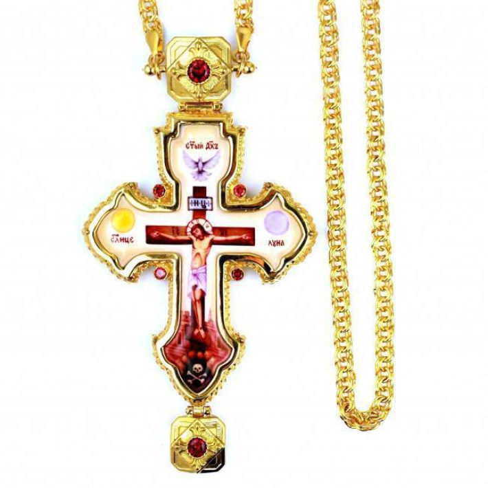 Priest's pectoral cross made of brass in gilt with chain