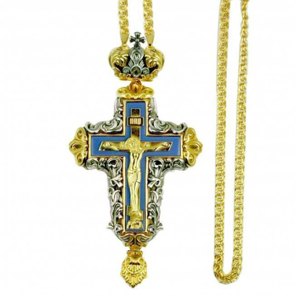 Cross for priest made of brass in gold plated with chain