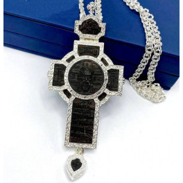 Cross for the priest brass with image and ebony overlays and chain 