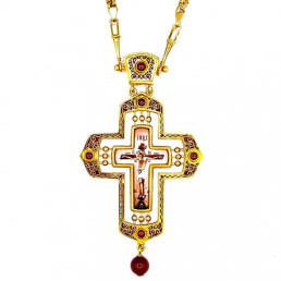 Cross for the priest pectoral made of jewelry alloy gilded with jewelry and chain 