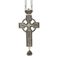 Cross for priest made of brass in silver-plated silver with niello and chain