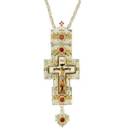 Cross for priest made of brass in silver-plated silver with gilding and chain 