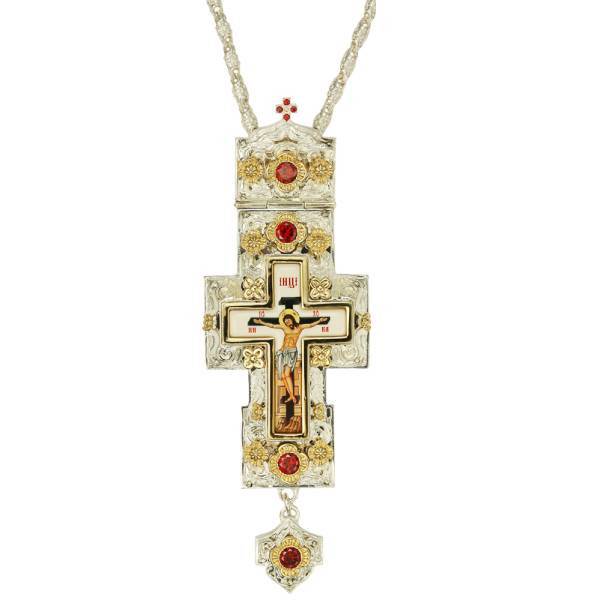 Cross for priest made of brass in silver-plated silver with gilding and chain 