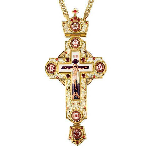 Cross for priest brass gilded with print and chain