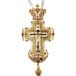 Brass Orthodox cross with fragmentary gilding and chain