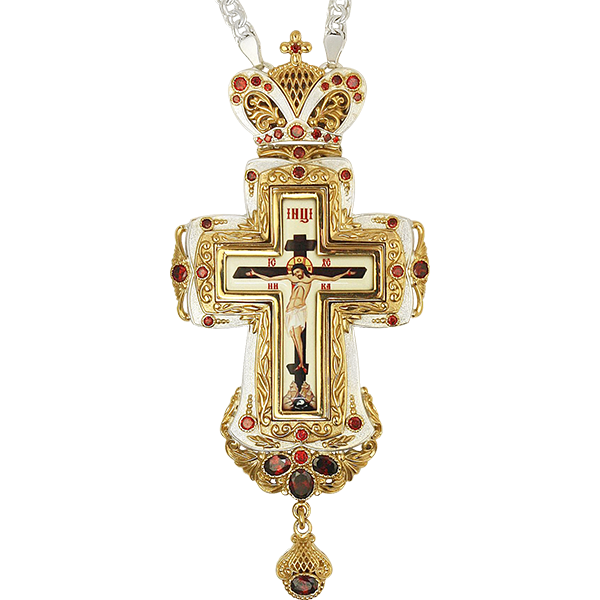 Brass Orthodox cross with fragmentary gilding and chain