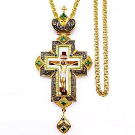 Brass Orthodox cross in gilt with print and chain