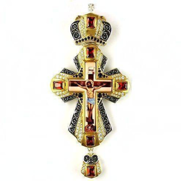 Priest's cross made of brass with a silver-plated and gold-plated finish with a chain