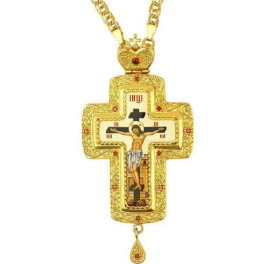 Brass pectoral cross in gilt with jewelry and chain