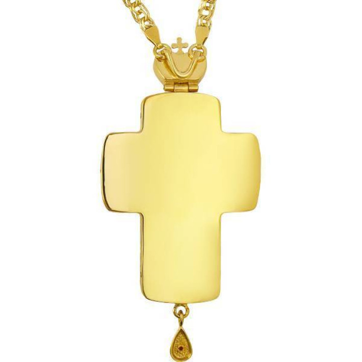 Brass pectoral cross in gilt with jewelry and chain