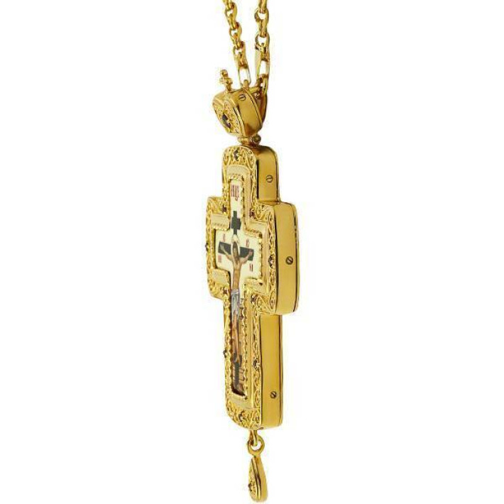 Brass pectoral cross in gilt with jewelry and chain