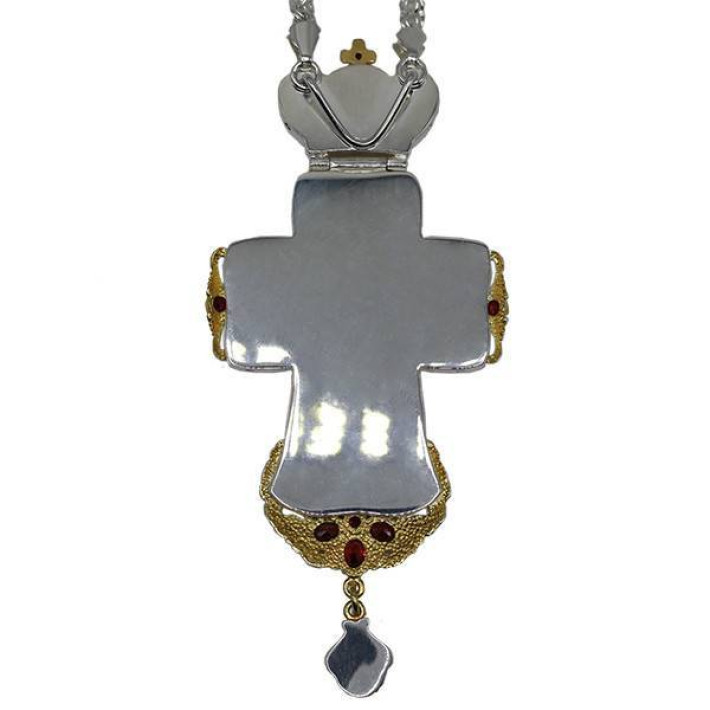 Brass pectoral cross in silver plated with gilding and chain