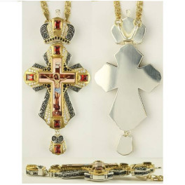 Cross for priest made of brass in silver-plated silver with gilding with chain