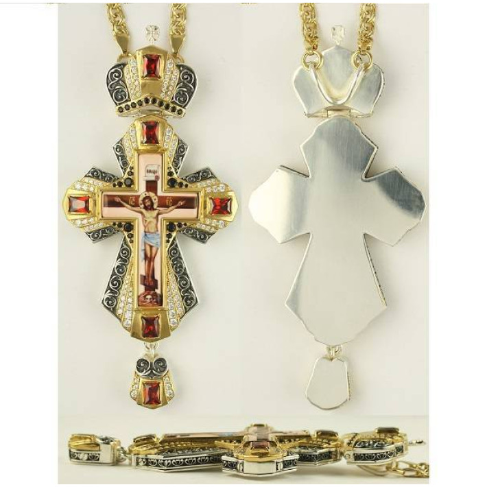 Cross for priest made of brass in silver-plated silver with gilding with chain