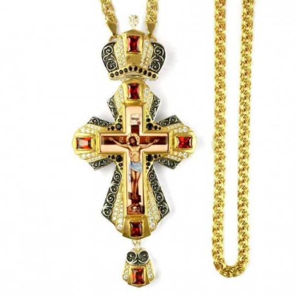 Cross for priest made of brass in silver-plated silver with gilding with chain