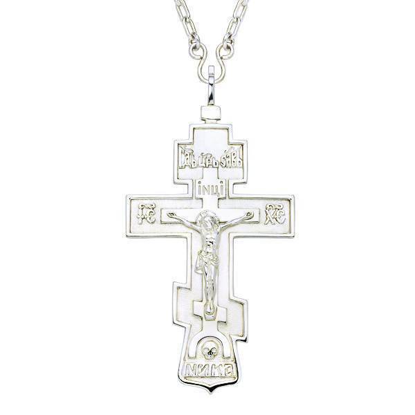 Brass pectoral cross with chain in silver plating