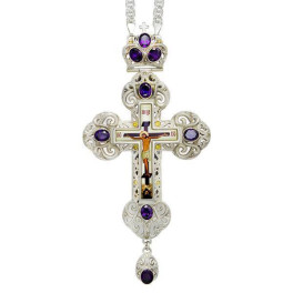 Pectoral cross for priest made of brass in silver plated with chain