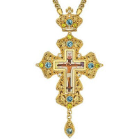 Brass pectoral cross in gilt with jewelry and chain