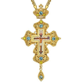 Brass pectoral cross in gilt with jewelry and chain