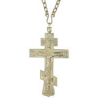 Priest's pectoral cross made of brass in silver plating with chain