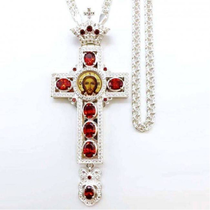 Clergyman's cross in brass in silver plated with chain Clergyman's cross in brass in silver plated with chain