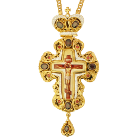 Brass pectoral cross in gilt with jewelry and chain