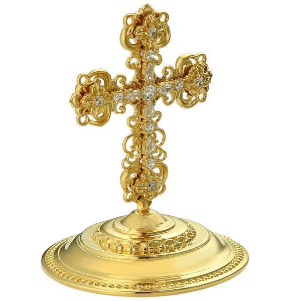 Cross on the miter in gilt with inserts