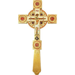 Altar cross made of brass in gilt on wood
