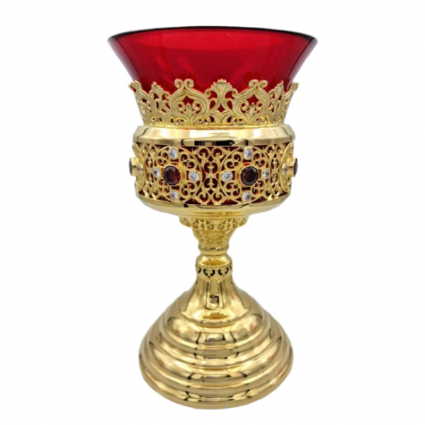Church table lamp made of brass in gilding