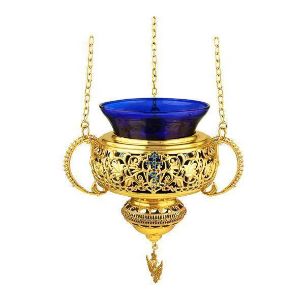 Brass pendant vigil lamp in gilding 