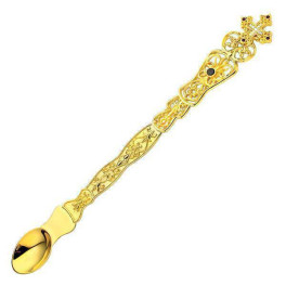 Spoon made of brass in gilt with inlays