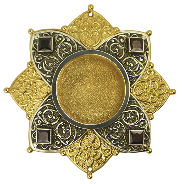 Brass reliquary in gilt with decorations